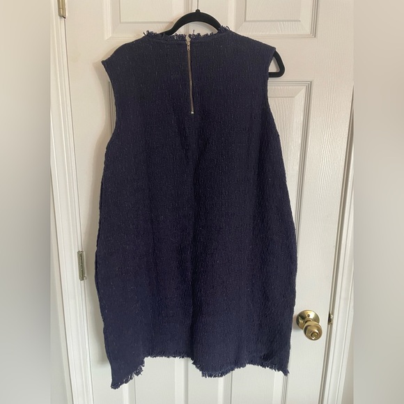 NWT Frances Valentine navy twiggy fringe dress bead embroidered bird - Picture 6 of 7